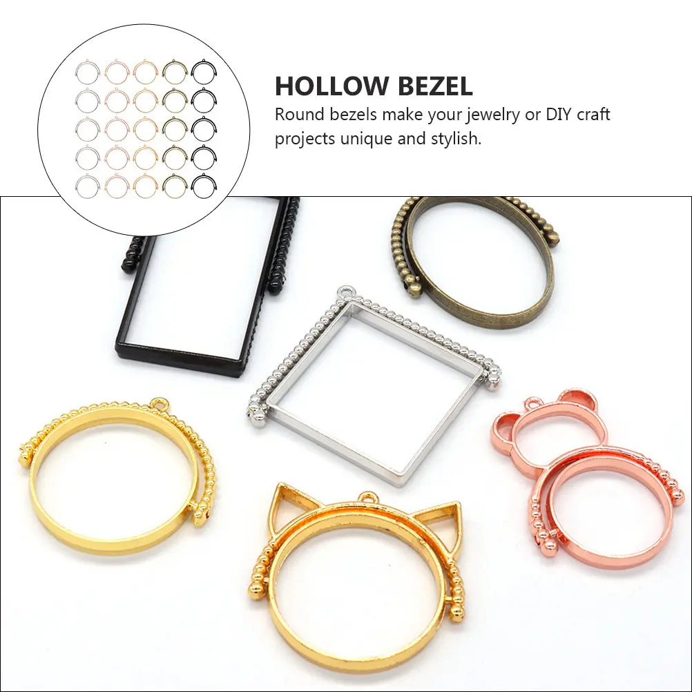 25Pcs Alloy Rotatable Round Open Bezel Pendants Hollow Frames DIY Jewelry Making Accessories Resin Mold Charms for Crafts