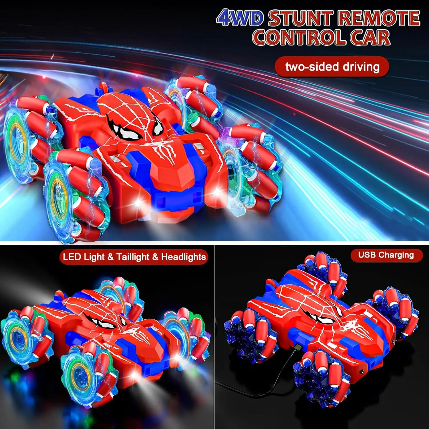 Wireless Remote Control Stunt Vehicle, 4WD Electric Car, Spider Inspired, Outdoor Racing Fun for Kids