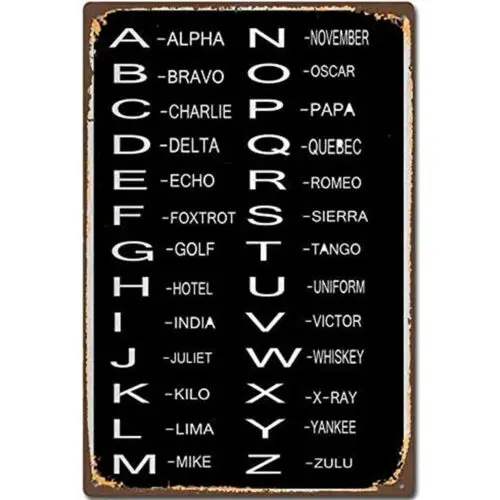 Phonetic Alphabet Poster Vintage Retro Metal Tin Sign Art Wall Decor 12x8inches