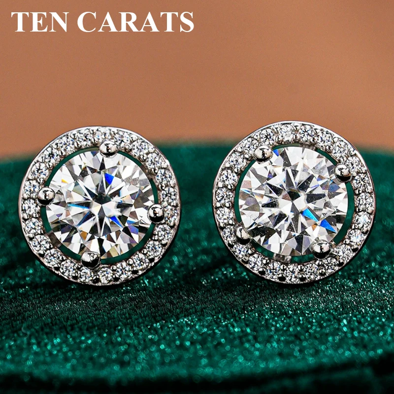 

Ten Carats 0.5-3CT Moissanite Stud Earrings for Women, Halo Design, Luxury Sparkling Jewelry Gift for Daily Wear or Anniversary