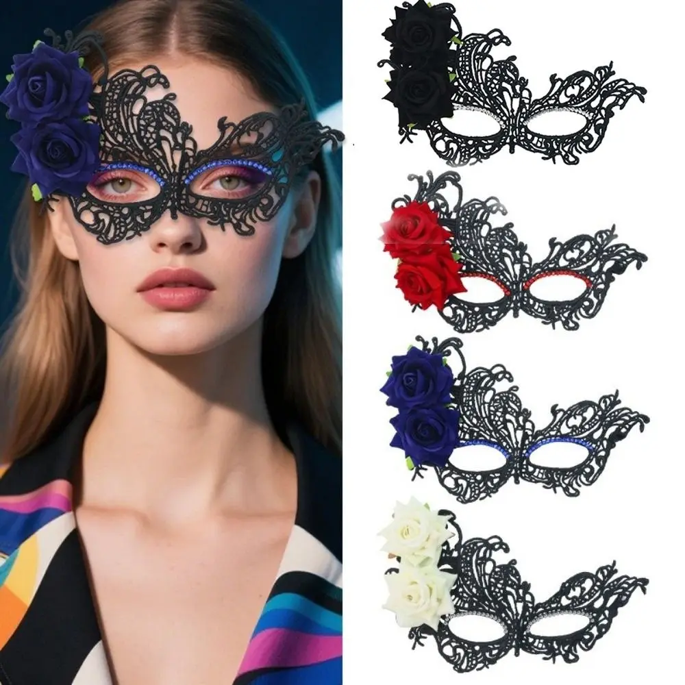 Lace Pattern Masquerade Mask Cosplay Simulated Rose Halloween Festival Party Mask Seductive Style Party Costume