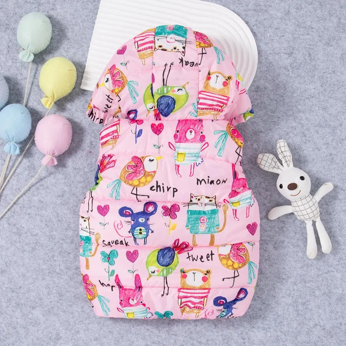 Winter New Thick And Warm Baby Boy And Girl Vests, Colorful Graffiti Hooded Children\'S Clothes For 6 Months To 3 Years Old