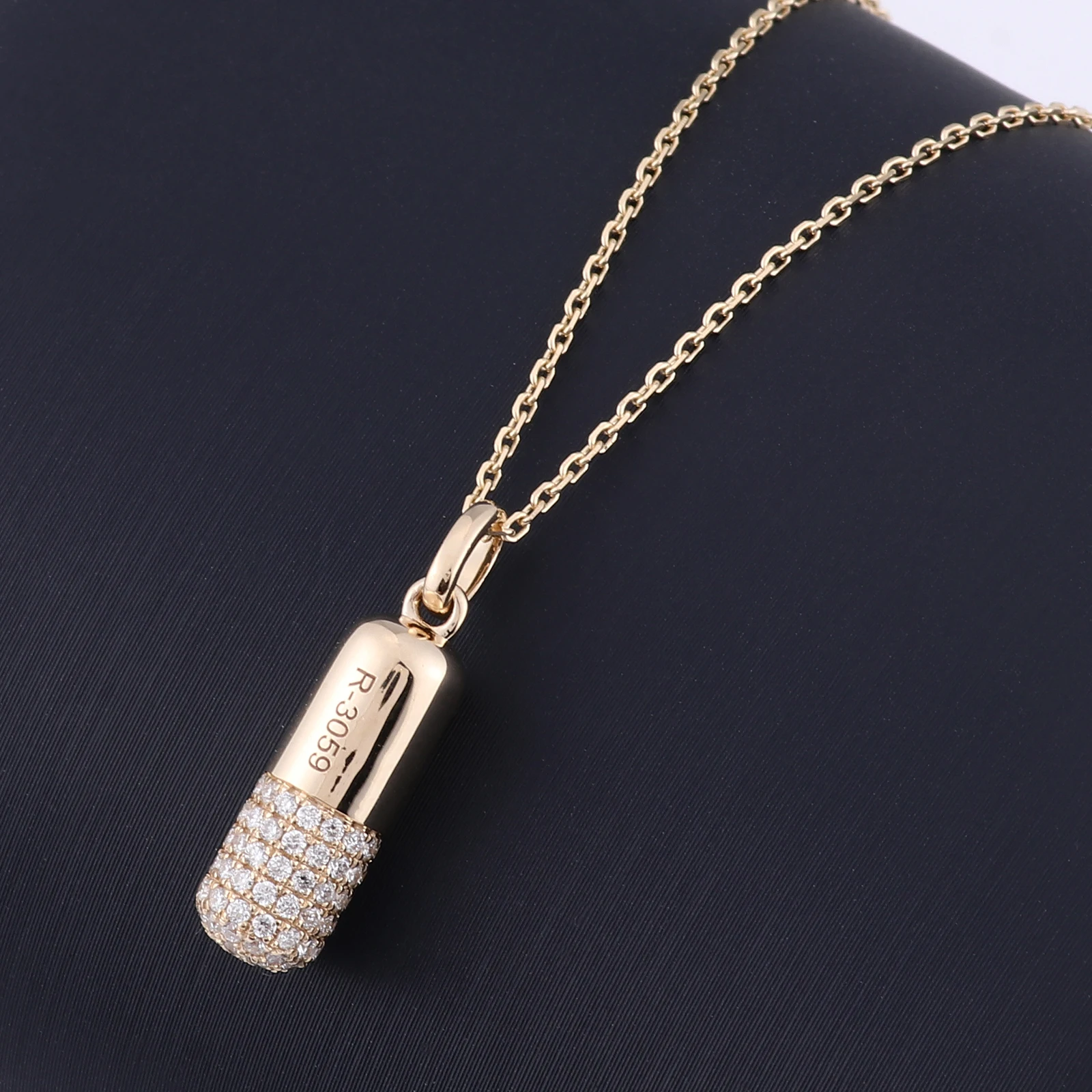 Provence Solid Pill Capsule Pendant Necklace 14KGold D/VS1Lab Diamonds  Medical Alert Pill hip hop Necklace Personalized Custom