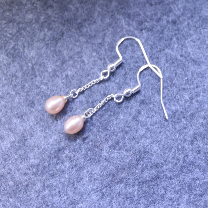 New 6mmx8mm Natural Freshwater Pearl  Earrings Chain Dangle Hook Earring