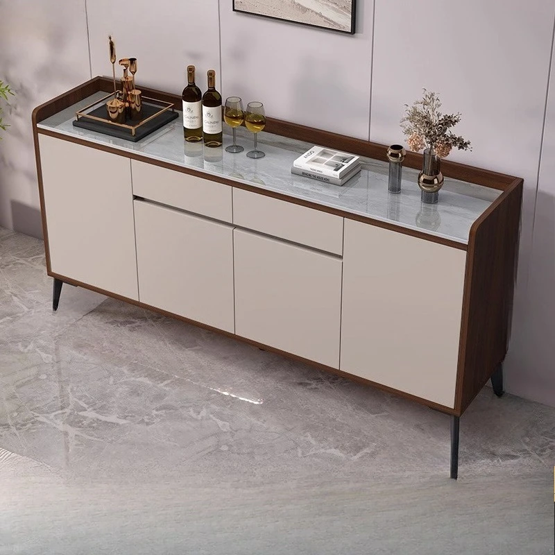 

Rock board dining side wall integrated storage cabinet, living room household tea cabinet, solid wood light luxury high-end