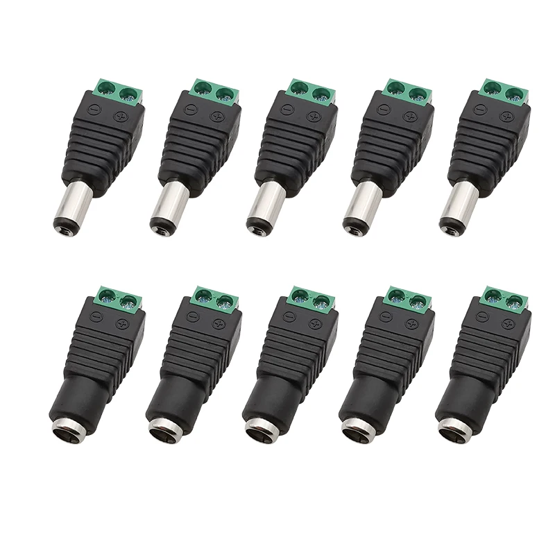 

10Pcs Female Male 12V DC Connectors 5.5x2.1mm / 5.5x2.5mm DC Power Plug Adapter Jacks Sockets For LED Strip Light CCTV Camera