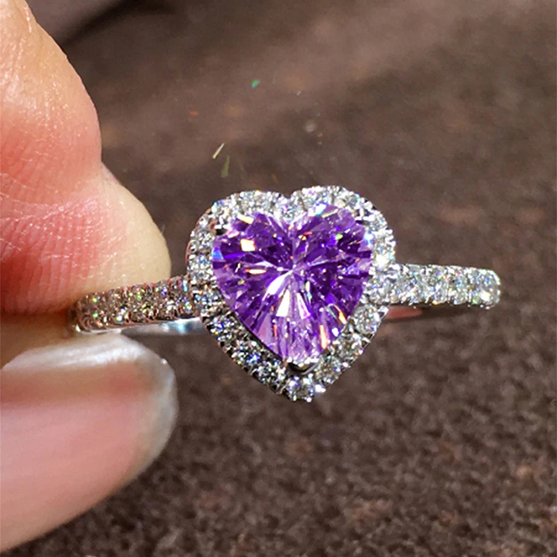 Huitan Luxus Herz Zirkonia Finger Ring Weibliche Hochzeit Band Mehrere Farben Kristall Stein Zubehör Dame Engagement Schmuck – Detail 9
