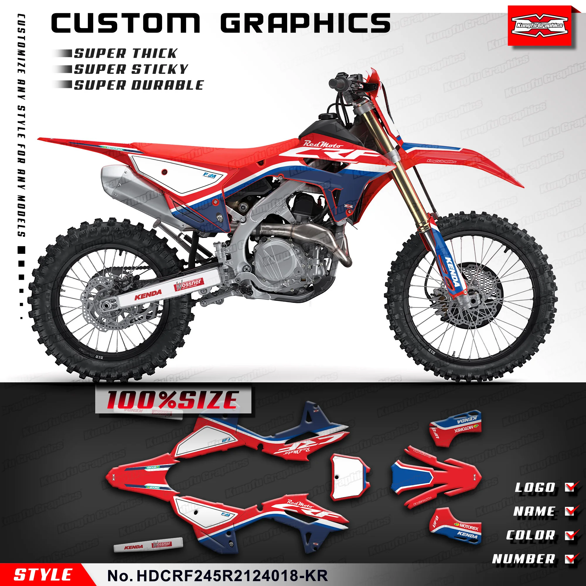 

Наклейки KUNGFU GRAPHICS, полная упаковка для Honda CRF250R CRF450R CRF450RWE 2021 2022 2023 2024, HDCRF245R2124018-KR