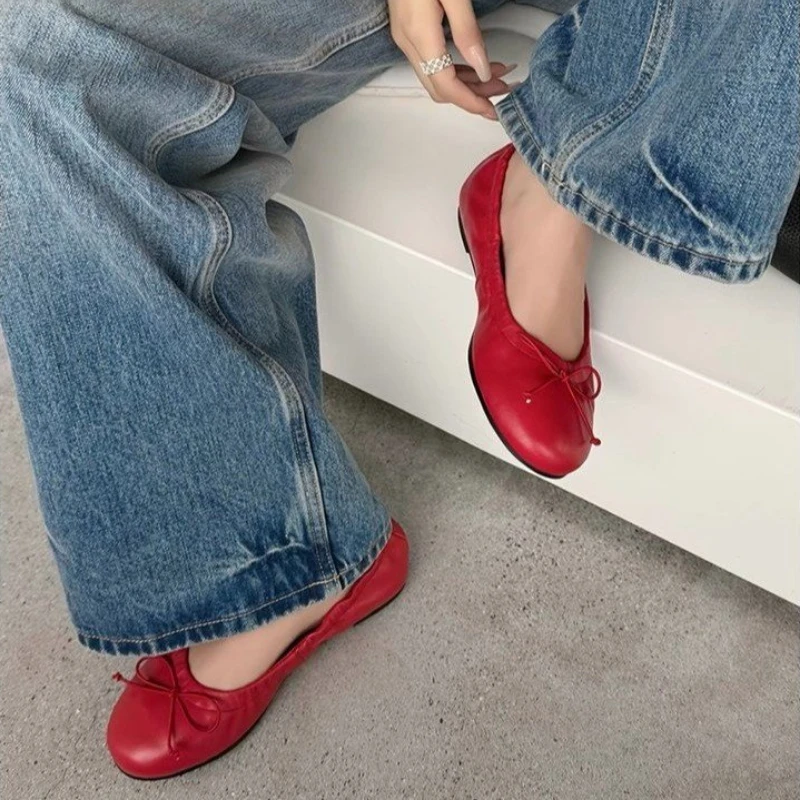 Women Soft Ballet Flats Bow Decor Round Toe Foldable Slip‑on Shoes Casual Comfortable Lightweight Flats for Daily Office Party