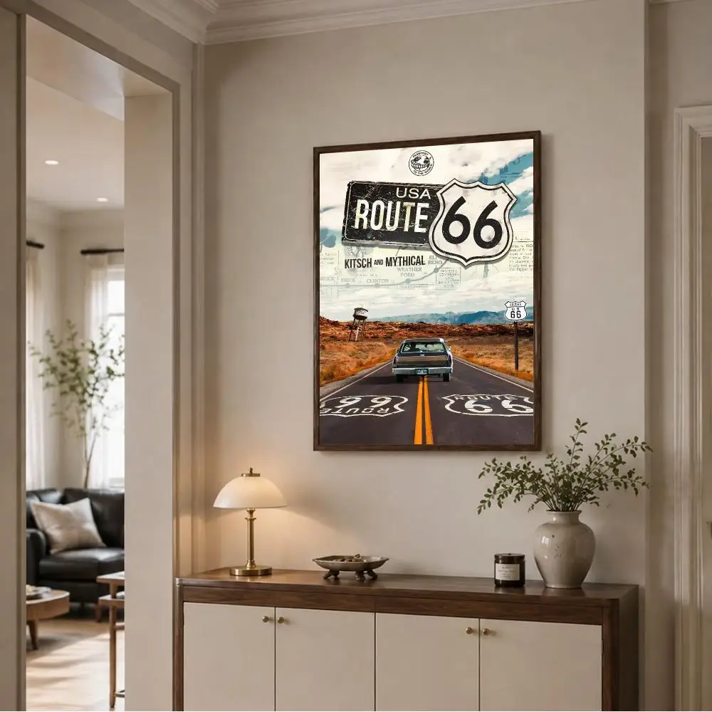 Vintage Road Travel R-Route 66 Poster Wall Decor for Young Collectors, Indoor and Outdoor Decor