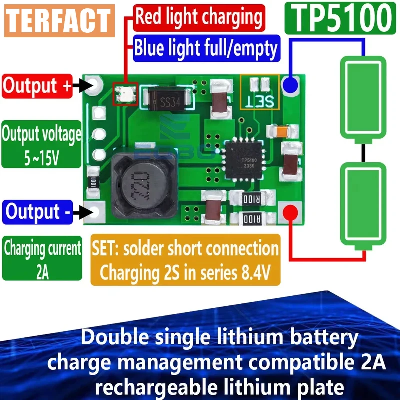 1-10PCS TP5100 Double Single Lithium Battery Charge Management Compatible 2A Rechargeable Lithium Plate