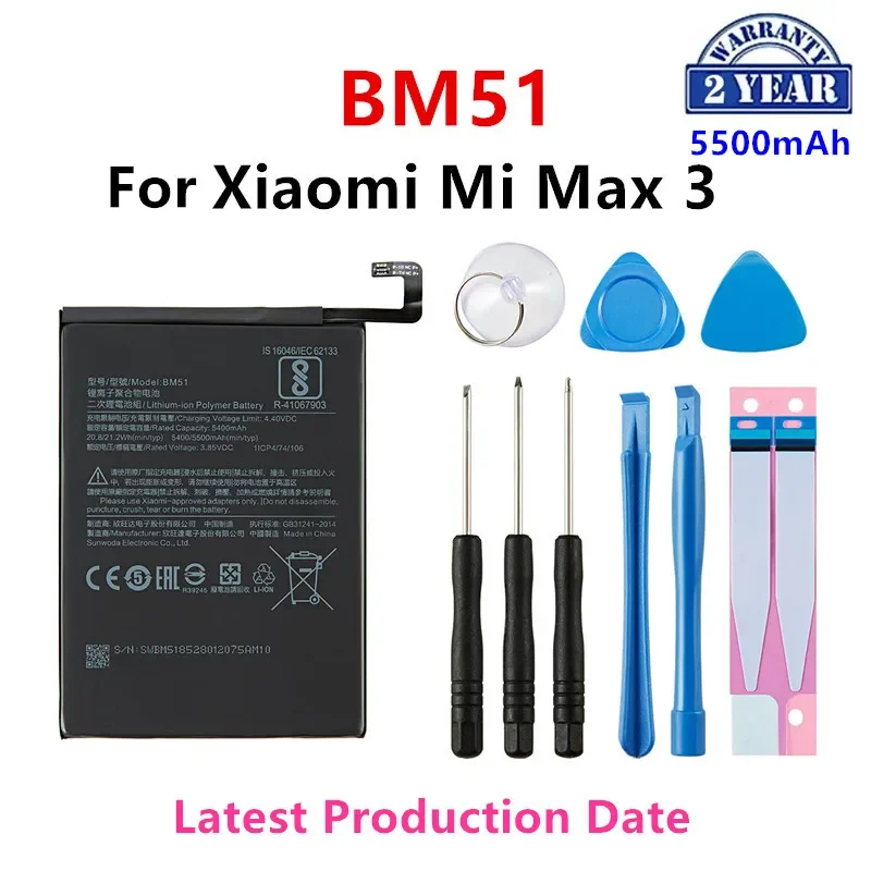 Batería original BM51 100% mAh para Xiaomi Mi Max 3 Max3 MAX3 BM51, baterías de repuesto de teléfono de alta calidad + herramientas, 5500