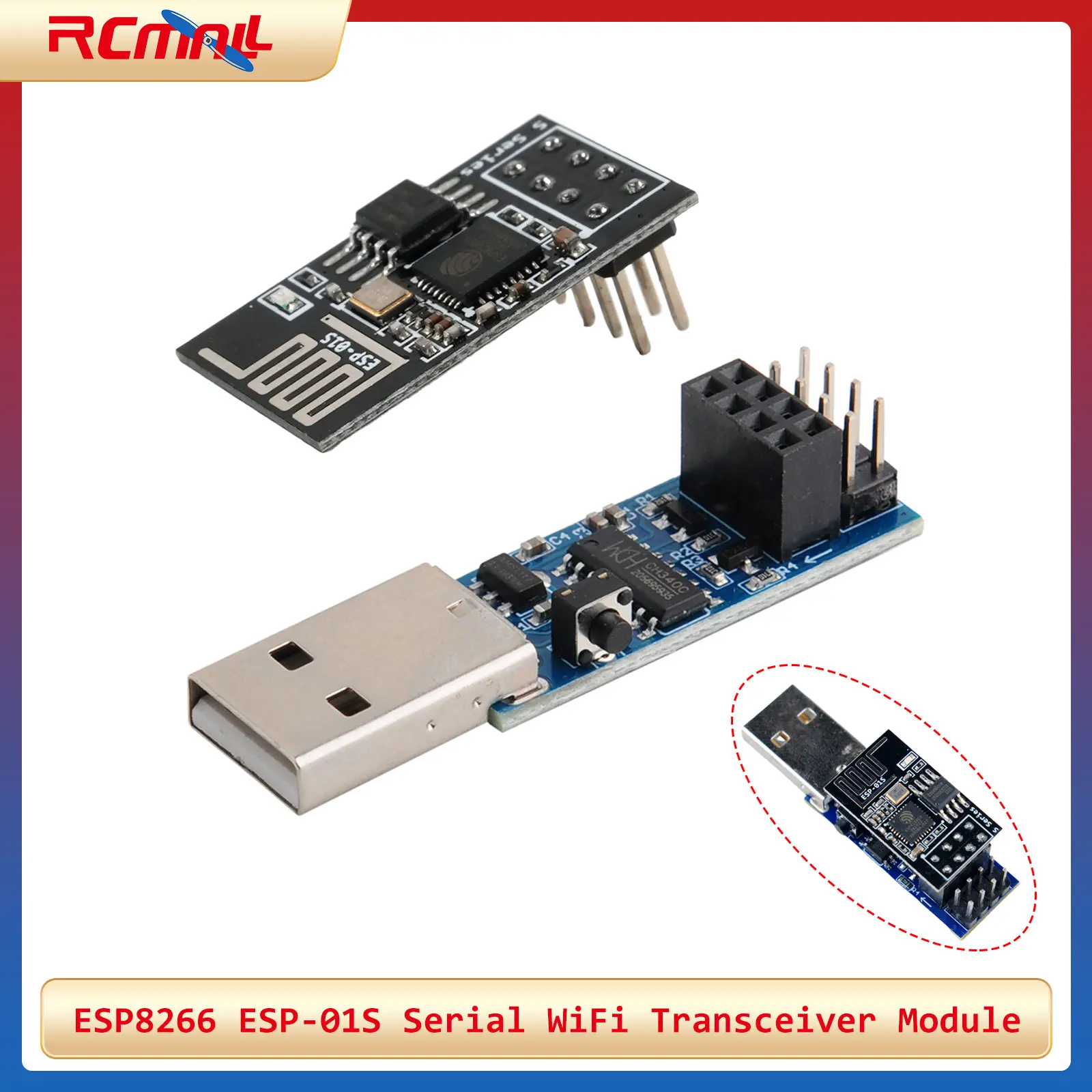 ESP8266 ESP-01S Serial WiFi Wireless Transceiver Module + ESP Prog v1.0 ESP-01S Breakout Prog WiFi Programmer Downloader