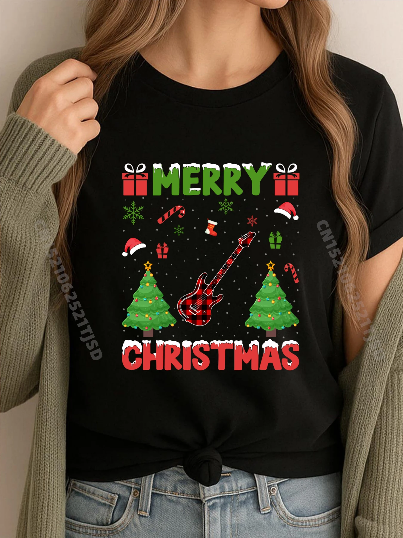 

Рождественская елка, красный буйвол, клетчатая гитара, уродливые рождественские футболки с рисунком, женская футболка Camisetas De Hombre, мытая Vaporwave