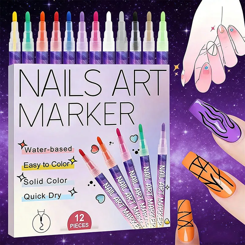 

Pen Nail Art Graffiti Marker Drawing Acrylic Paint Pens Waterproof nail Painting Manicure12 Color