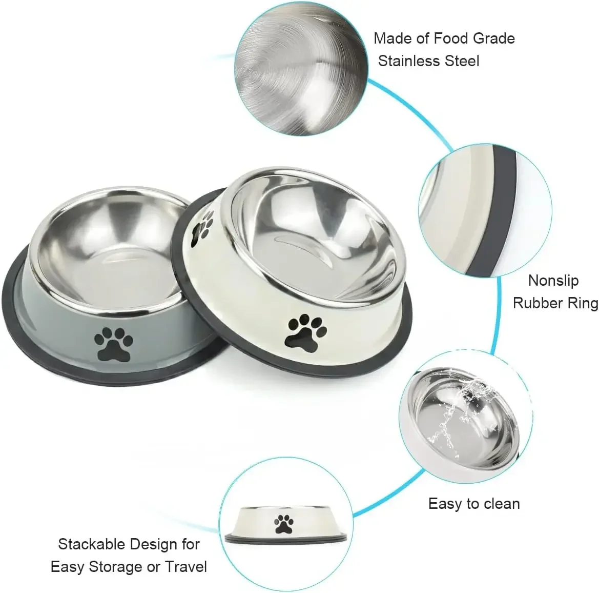 

KLYM Stainless Steel Dog Bowls, Food and Water Non Slip Anti Skid Stackable Pet Puppy Dishes for Small, Medium and Large Dogs