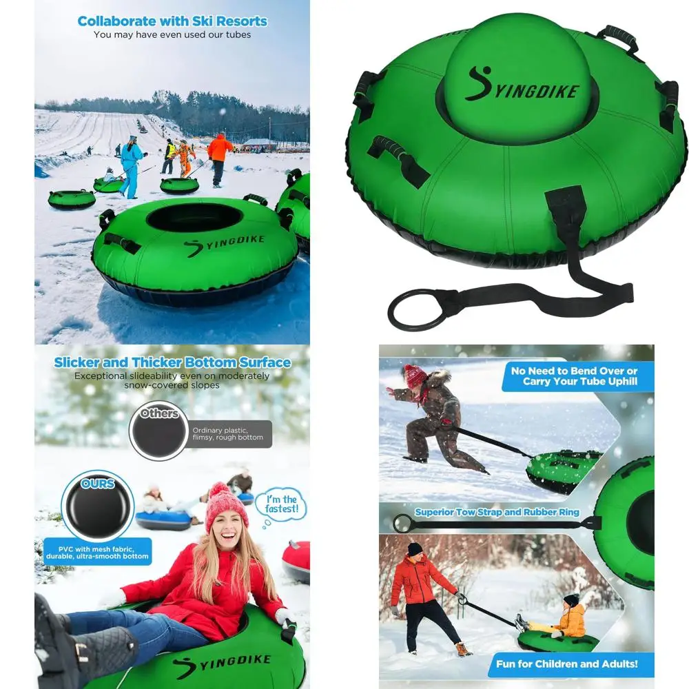 

Durable 40 Inflatable Snow Tube with 4 Handles, Cushioned Seat & Tow Strap for Speedy Sledding