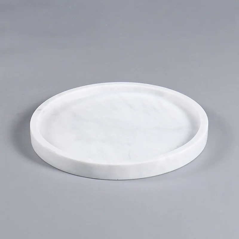 Creative light luxury natural marble white stone circular groove tray living room small decorative aromatherapy storage tray