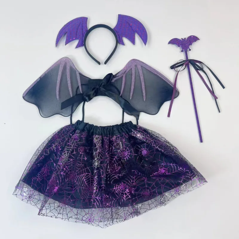 

Bat Spider Halloween Cosplay Costume - Kids Tutu Skirts Spider Wings Festival Headband Girls Fancy Dress Up