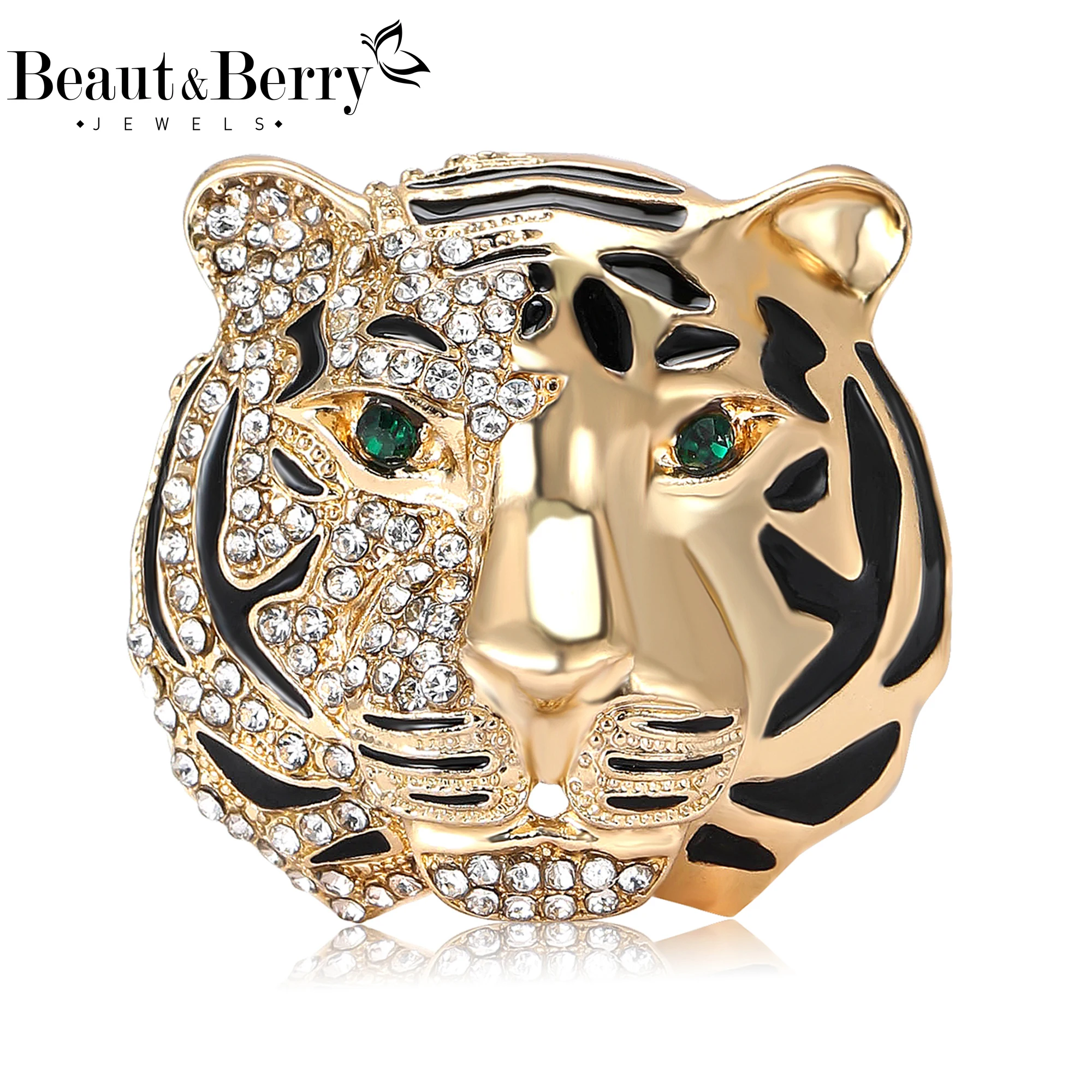 

Beaut&Berry Beautiful Rhinestone Tiger Head Brooches for Men Women Unisex Animal Pins Casual Party Accessories New Gifts Friends