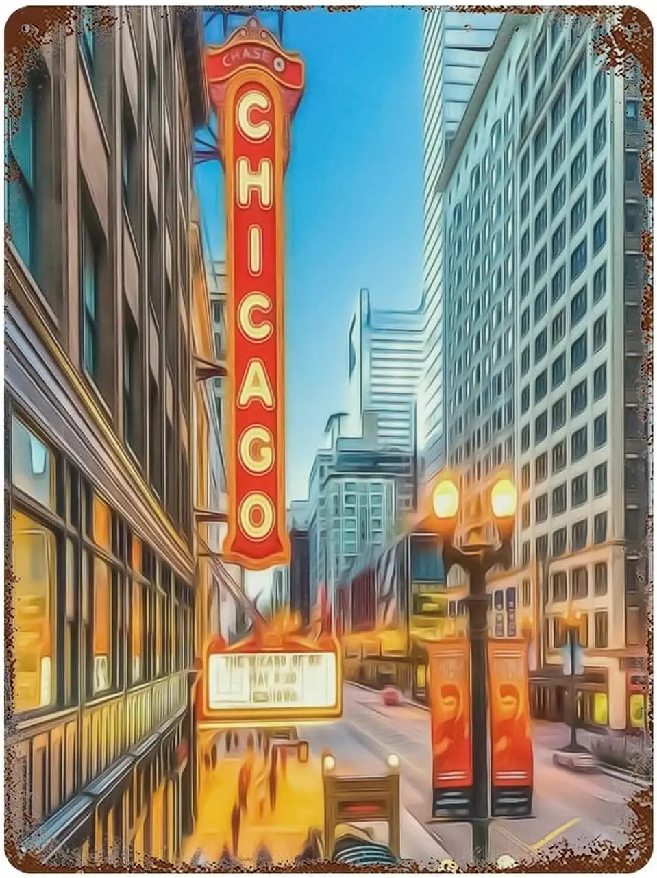 e1,Custom Signs Chicago City Scene Tin Signs Chicago Artwork Metal Plate Sign  Funny Vintage Garage Metal Tin Sign Man Cave Acce