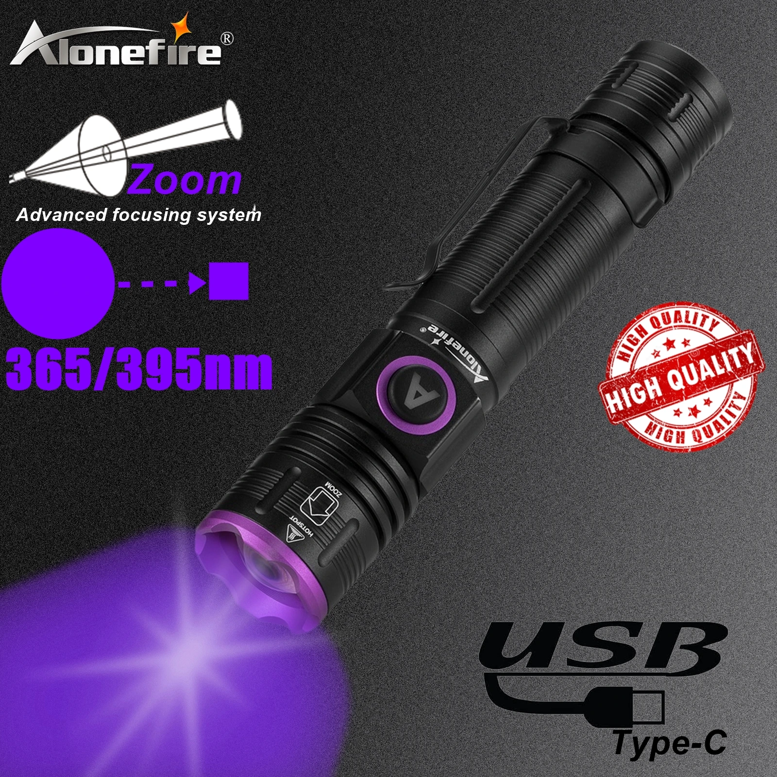 365/395nm 줌 UV 손전등 USB 충전식 자외선 접착제 경화 토치 고양이 개 애완 동물 소변 무좀 마커 돈 광석 빛