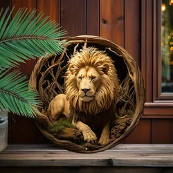 Majestic Lions Roar - 8x8in Premium Aluminum Round Sign, Timeless Vintage Wall Art Decor, Durable Metal Accent for Home