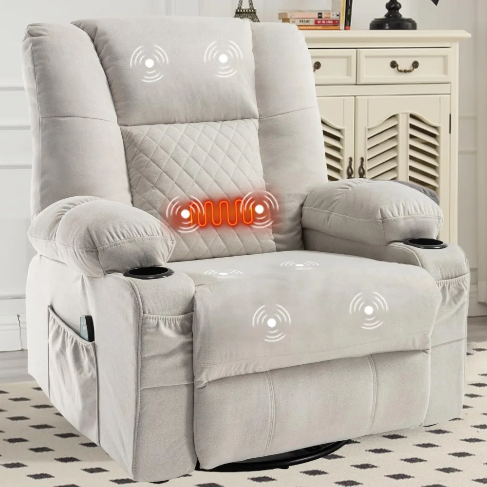 

Oversized Rocker Recliner Chair with Massage and Heat, Overstuffed Swivel Recliners Lounge Chairs for Adults, Manual Single Sofa