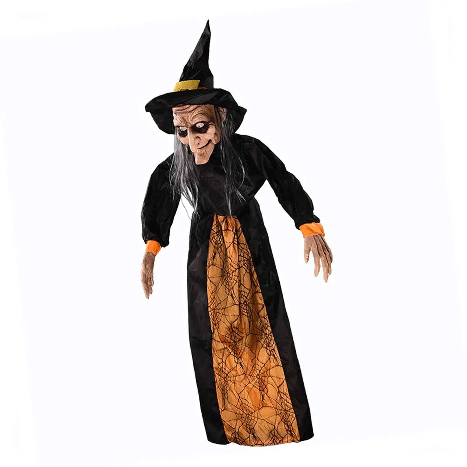 Scary Halloween Witch Prop with Bendable Arms Voice Activated Horror Sound for Haunted House Party