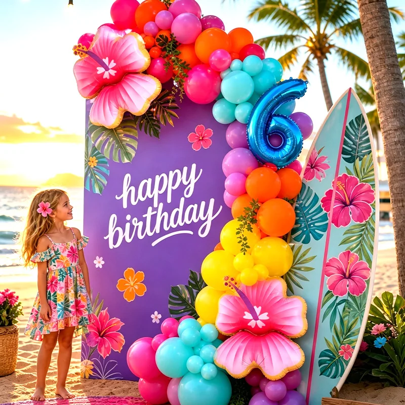 Hawaii Tropical Balloon Arch Kit Stitched Flower Balloons Summer Beach Party Decor Birthday Celebration Supplies