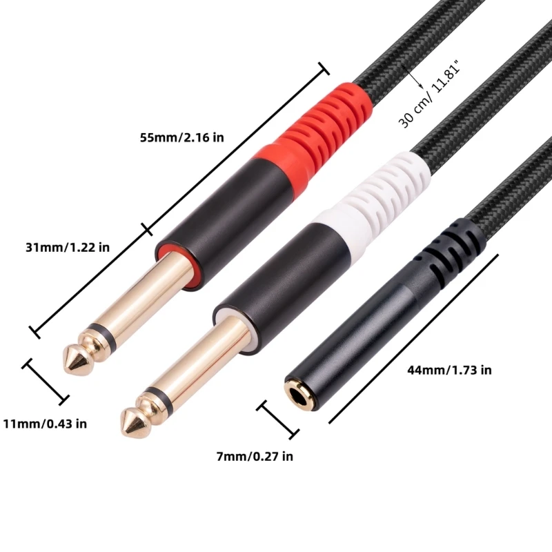 Cable divisor de Audio estéreo de 3,5mm a doble 6,35mm (1/4 pulgadas), Cable trenzado de durabilidad