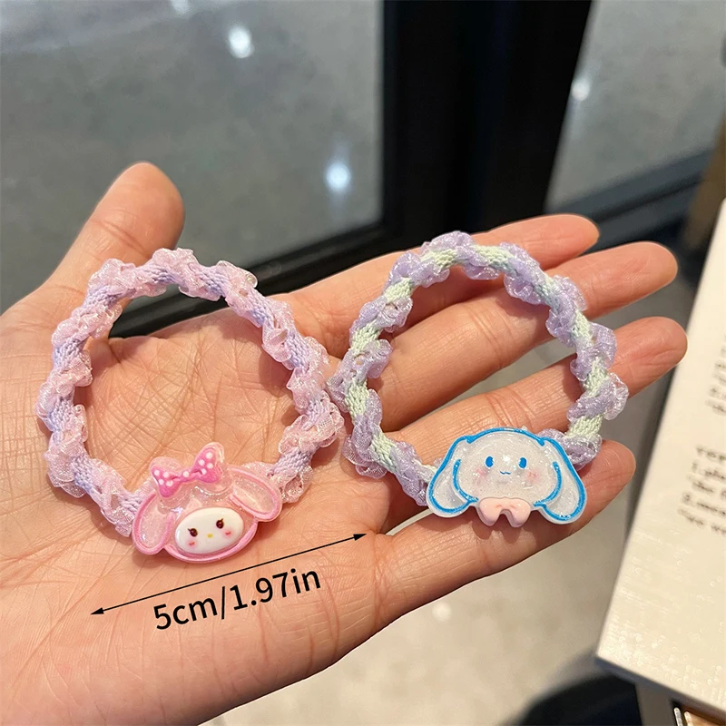 Kawaii Sanrio anello elastico per capelli Hello Kitty corda per capelli in pizzo dolce Kuromi Melody Cinnamoroll Scrunchies viso lavaggio cerchio per capelli