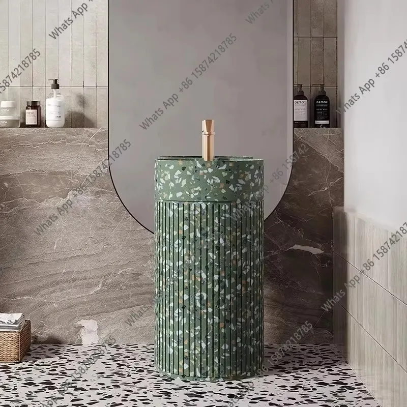 N64 Terrazzo column basin integrated floor type personalized art circular washbasin B & B vertical washbasin
