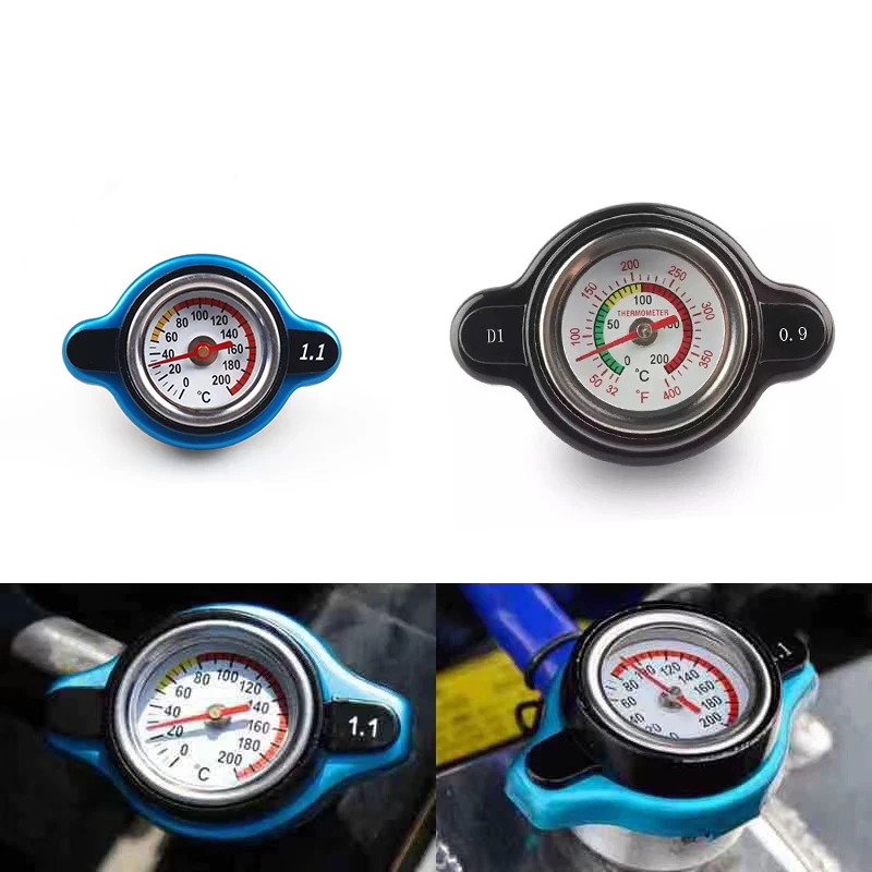 Car Motorcycle Styling D1 Spec Thermo Radiator Cap Tank Cover Water Temperature Gauge with Utility Safe 0.9 Bar/ 1.1 Bar/1.3 Bar