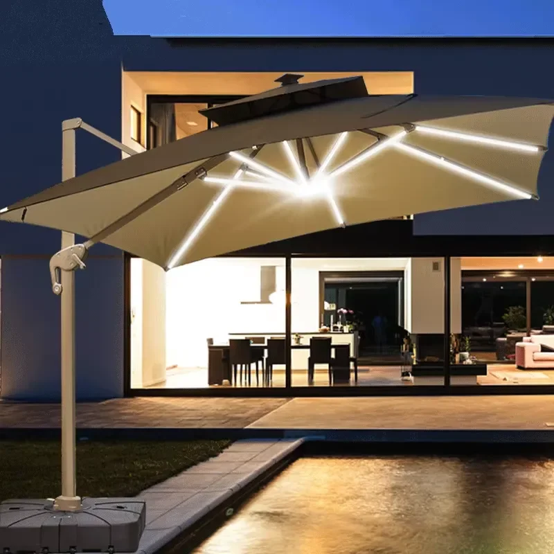 Waterproof Aluminum LED Cantilever Garden Umbrella Solar Powered Outdoor Furniture for Patio Park Hotel for Polyester