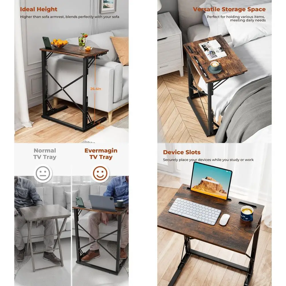 

Compact 21W x 28H Folding TV Tray with Storage for Tablets and Phones, Ideal for Couch Side Use in Living Rooms and Bedrooms, Ru