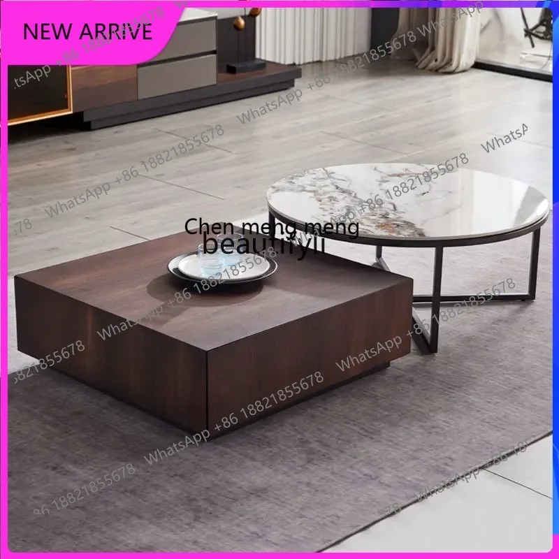AA67 Italian light luxury square coffee table combination smoky color modern minimalist living room coffee table floor cabinet