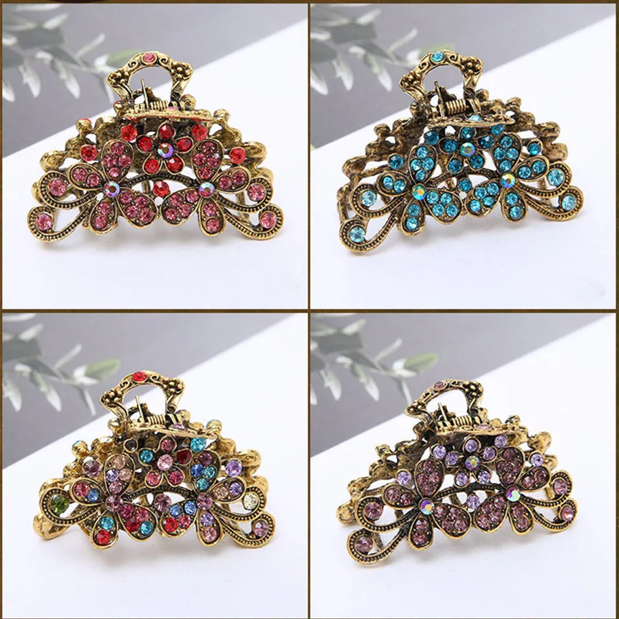 Brandnew Design Vintage Crystal Hair Crab Metal Hair Clips Hair Claw Clip Women Small Hairpins Clamps For Ladies Elegant Hairpin