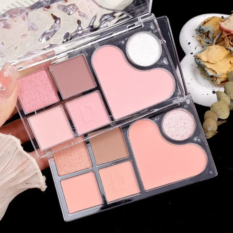 ハート型のクマのアイシャドウパレット,ピンク,真珠光沢のあるアースカラー,耐久性のあるスパンコール,輪郭