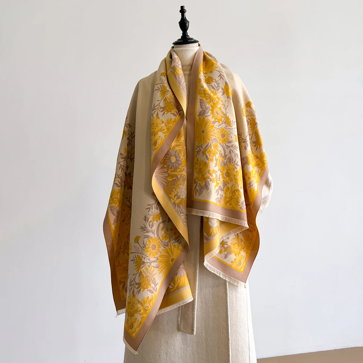 Brand Fashion Damen-Winterschal aus warmem Kaschmir – Pashmina-Schal mit Blumenmuster, dicker Schal, Wickel- und Poncho – Detail 9