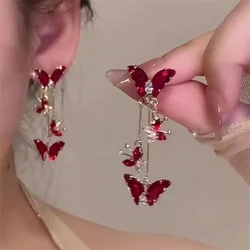 Pendientes de gota de mariposa de circón rojo elegante para mujer, pendientes de arco de Metal dulce de temperamento, accesorios de joyería de moda para niña