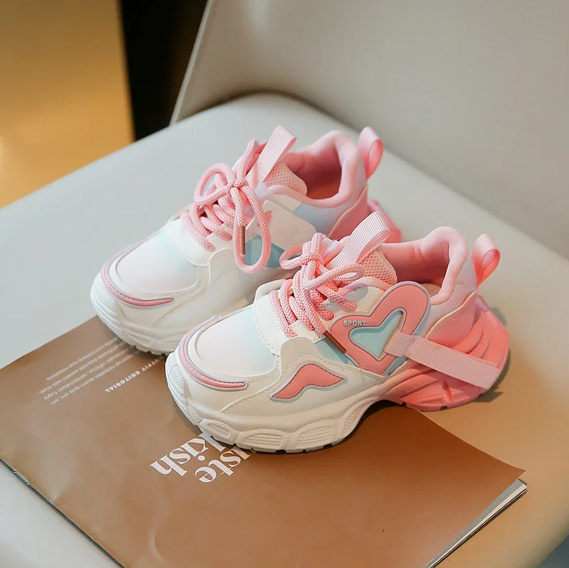 

2023 New Girls Sneakers Cotton Spring and Autumn Warm Love Non-slip Kids Boys Casual Sport Shoes Lace-up Breatheable Versatile