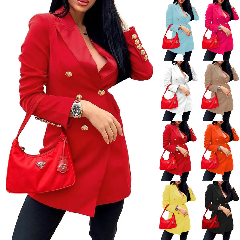 Women Casual Blazer Elegant Dress Small Coat Office Lady Slim Long Sleeve Double Breasted New Spring Autumn Thin Suit