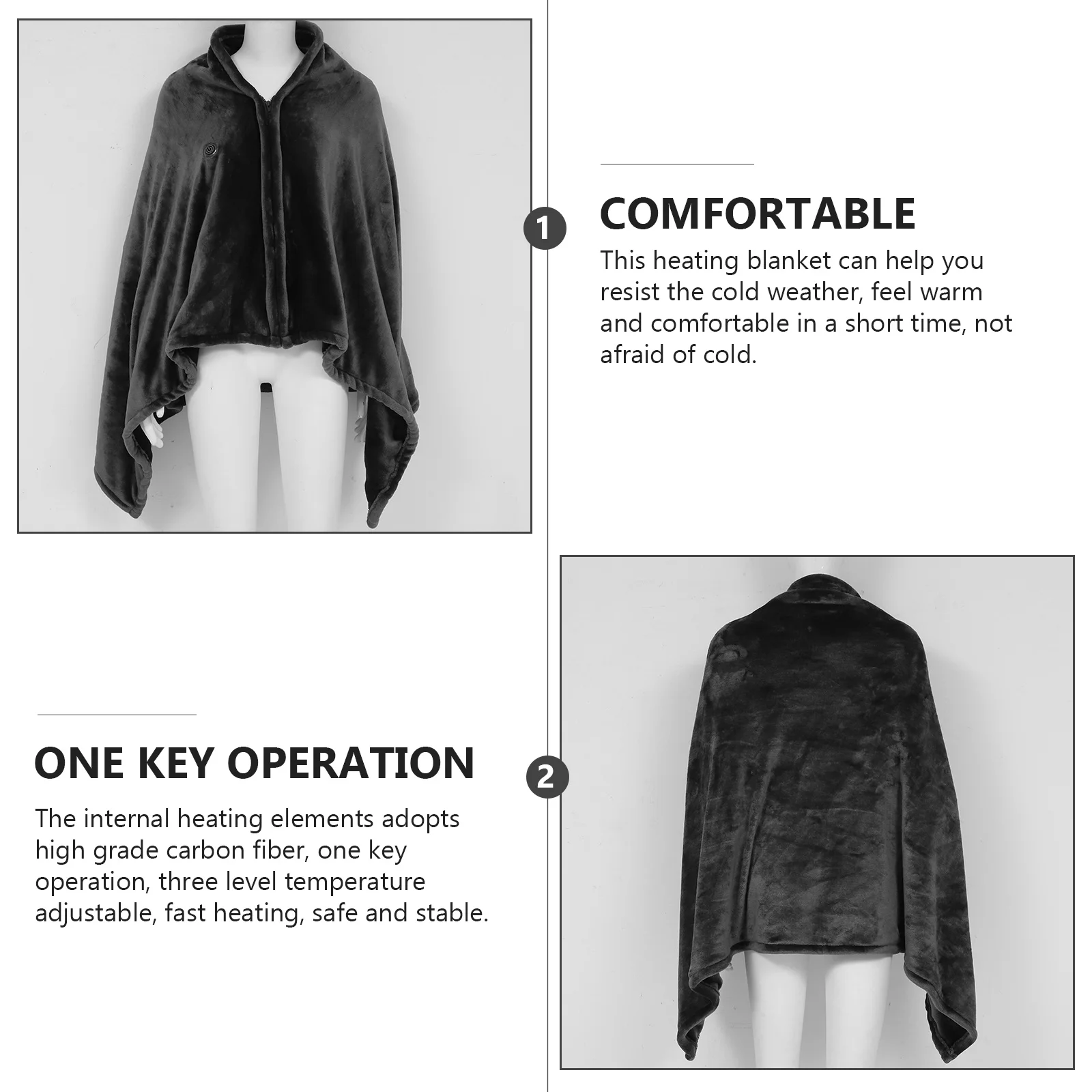 

1Pcs Portable Heating Shawl Blanket Coral Fleece Electric Warm Wrap for Home Winter Sleep USB Rechargeable Light Grey