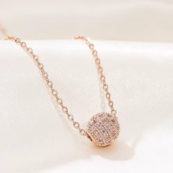 Luxury Shiny Full Zircon Lucky Bead Pendant Necklace for Women Temperament Stainless Steel Korea Chokers Jewelry Gift Colorfast