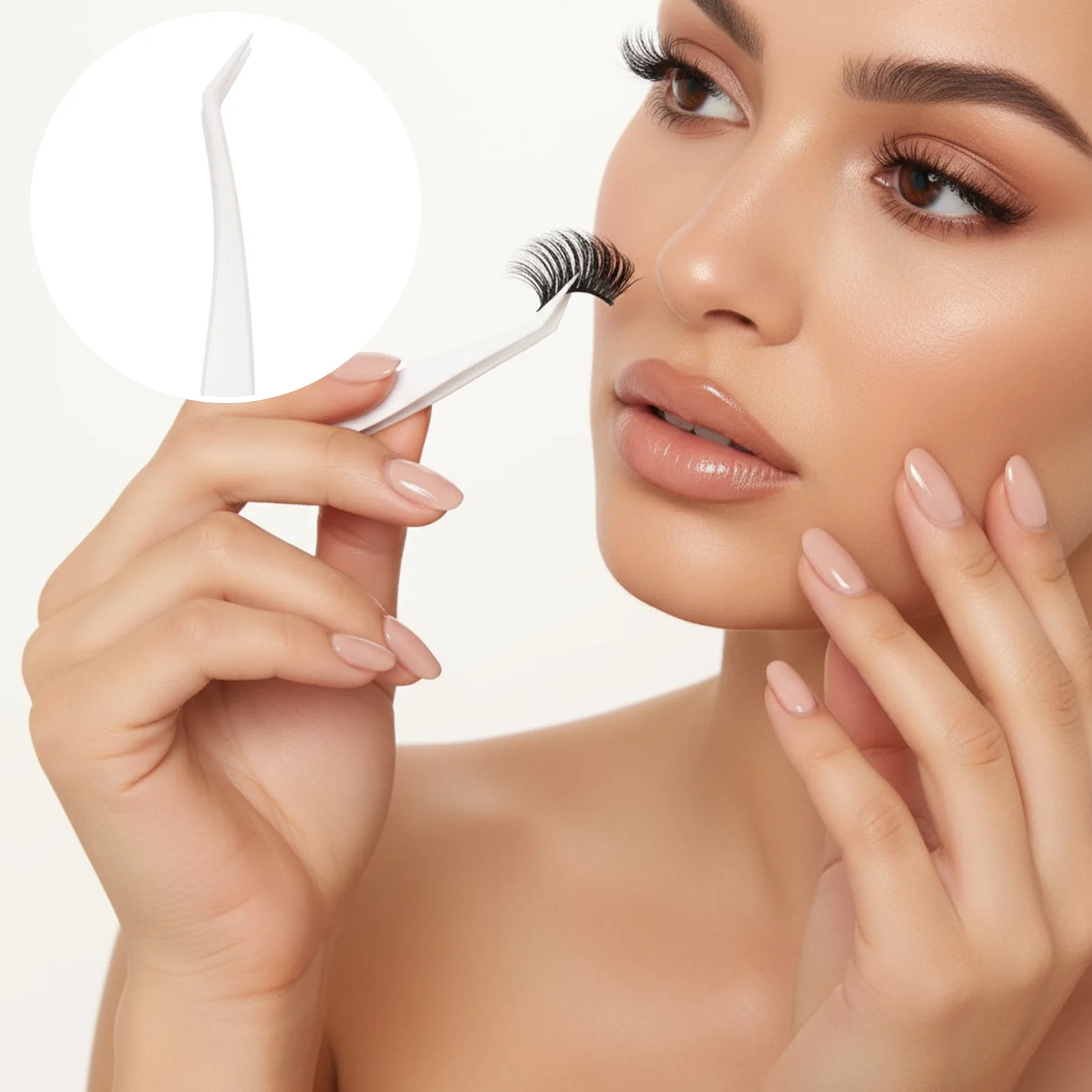 Pinzas antiadhesivas para extensiones de pestañas, pinzas de pestañas con abrazadera de Metal con punta de alta precisión de acero inoxidable