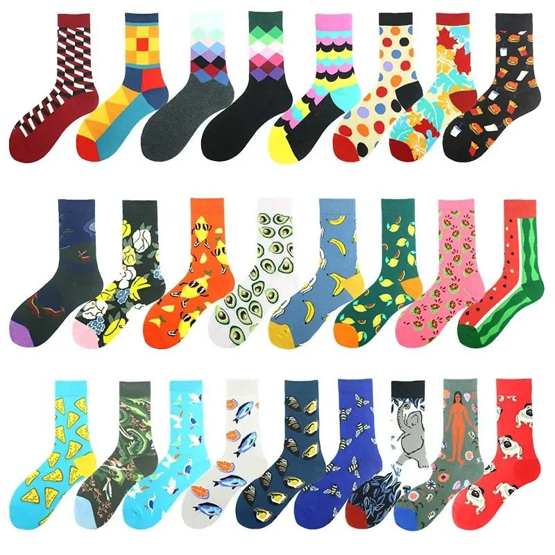 

Hot Sale Funny Harajuku Women Casual Cartoon Fruit Sock Banana Avocado Lemon Egg Cookie Donuts Colorful Japanese Skateboard Sock