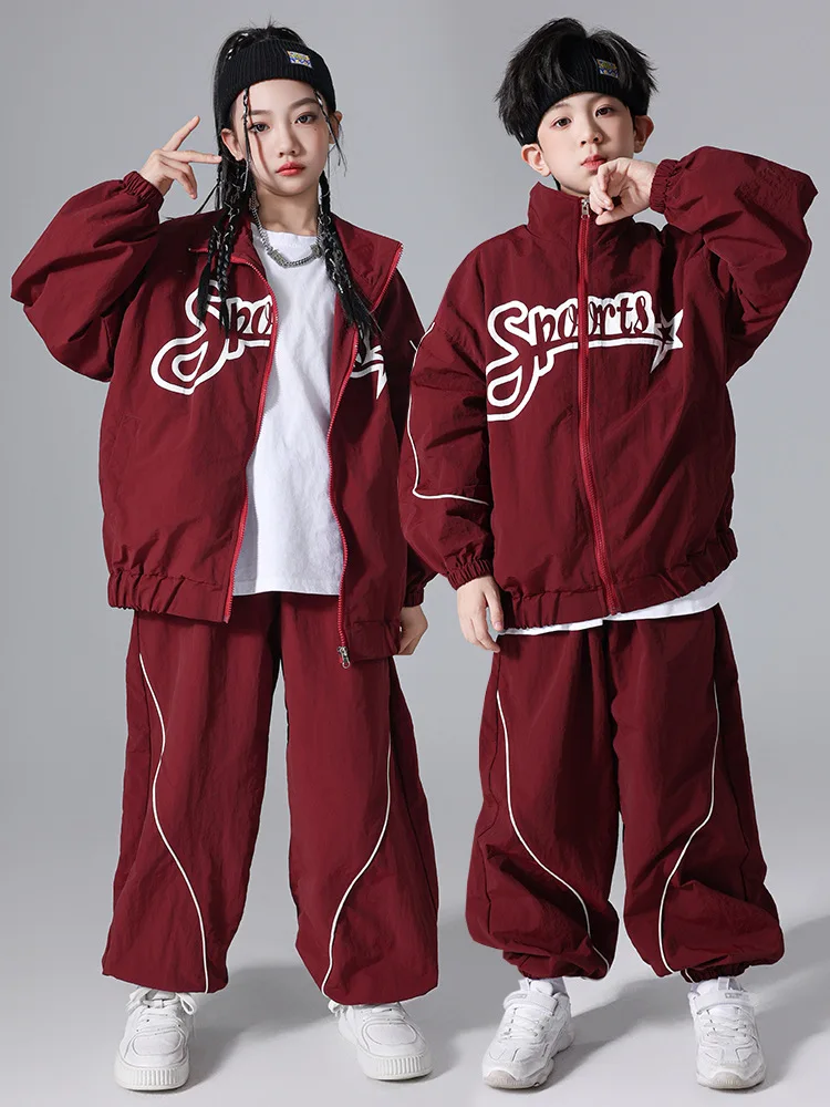 2024New Kids Hip Hop Clothes Sets Letter Print Long Sleeve Top Loose Pants Boys Street Dance Costume Girls Jazz Performance Suit