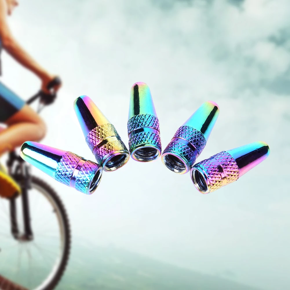Bike Tire Valve Stem Caps Replacement CNC Bicycle French Valve Caps Rainbow Color Aluminum Alloy Parts for Presta Valves