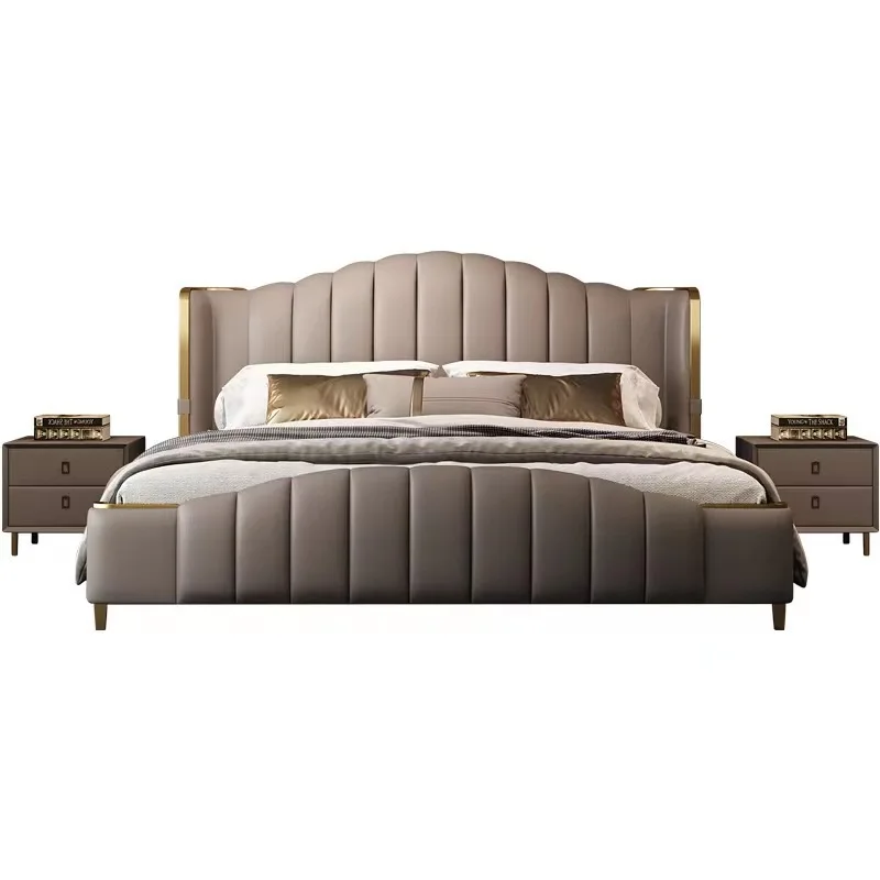 

Master bedroom, leather bed, modern, simple, light luxury, Italian style, soft bag